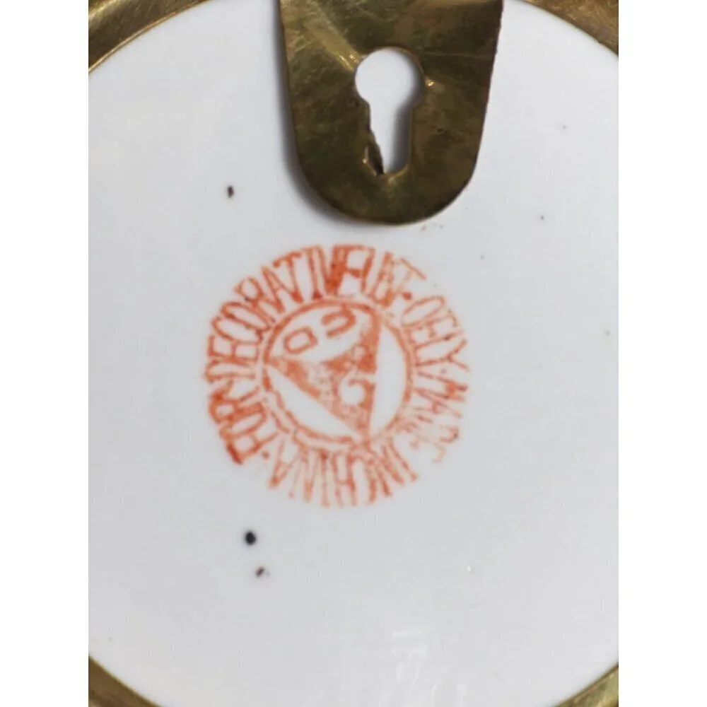 Antique Chinese Rose Medallion Porcelain Plate Gold Base Floral Butterfly Design